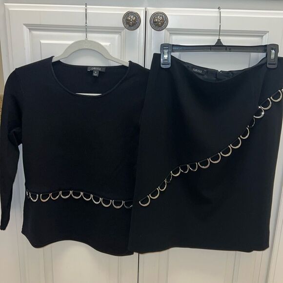 NWOT Carlisle 2 PIECE Black Metal Suit Skirt Set Sz M Formal Business Attire - Picture 1 of 9